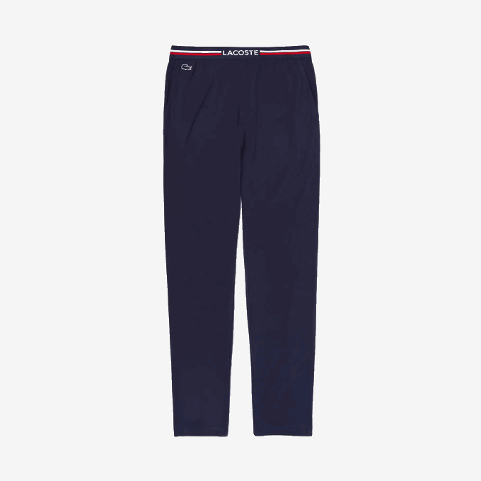 Men Lacoste V0ZN1402 Navy Blue 166 Jersey Three-Tone Waistband Pajama Pants - Image 4