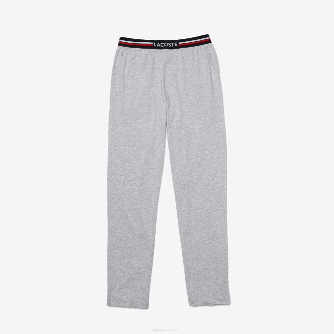 Men Lacoste V0ZN1403 Grey Chine CCA Jersey Three-Tone Waistband Pajama Pants - Image 4