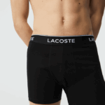 Men Lacoste V0ZN1406 Black 031 Long Stretch Cotton Boxer Brief 3-Pack - Image 2