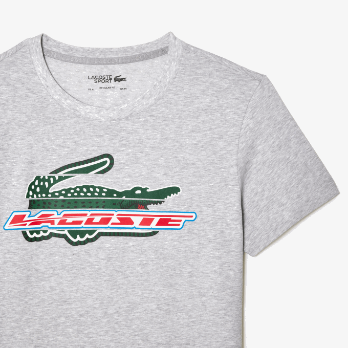 Men Lacoste V0ZN140 Grey Chine CCA SPORT Regular Fit Organic Cotton T-Shirt - Image 2