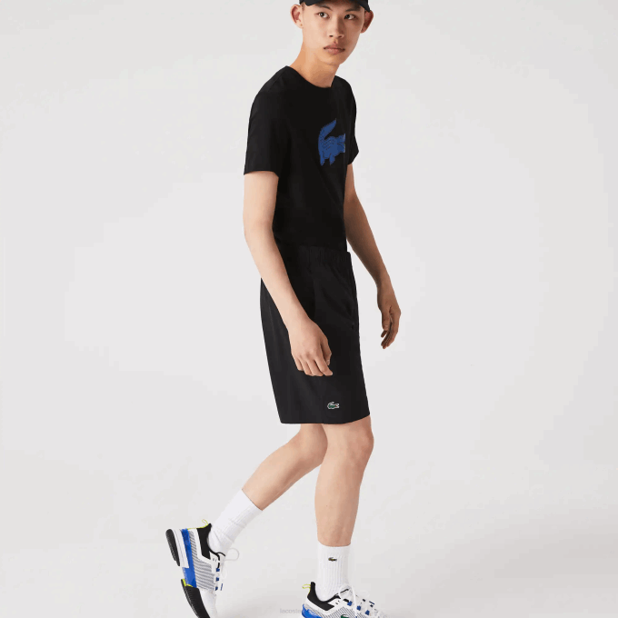 Men Lacoste V0ZN1410 Black White 258 SPORT Ultra-Light Shorts - Image 2