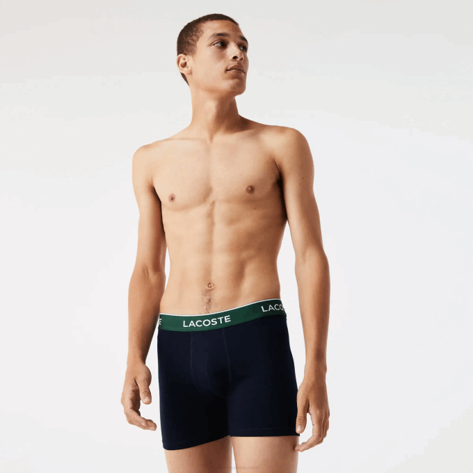 Men Lacoste V0ZN1416 Green Red Navy Blue HY0 Long Cotton Boxer Brief 3-Pack - Image 2