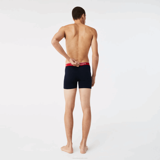 Men Lacoste V0ZN1416 Green Red Navy Blue HY0 Long Cotton Boxer Brief 3-Pack - Image 3