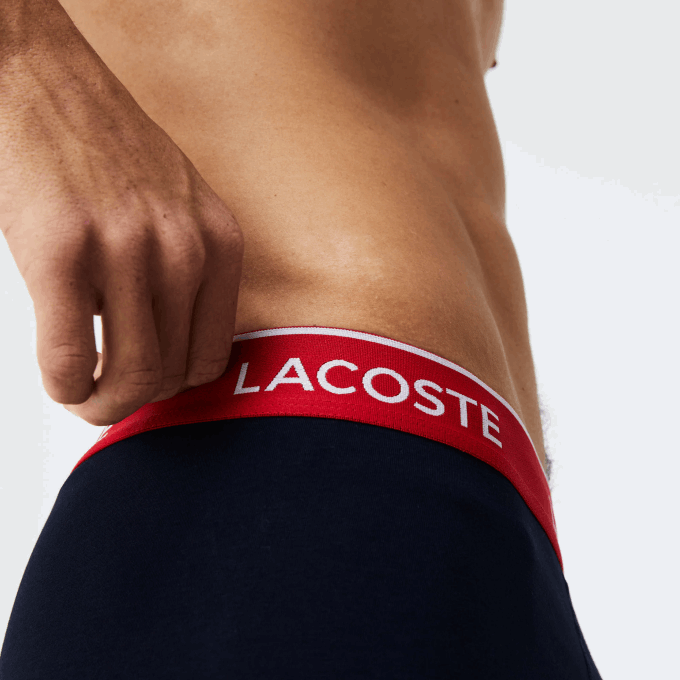 Men Lacoste V0ZN1416 Green Red Navy Blue HY0 Long Cotton Boxer Brief 3-Pack - Image 4