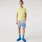 Men Lacoste V0ZN1418 Grey Chine CCA Oversized Crocodile Print Organic Cotton Fleece Shorts