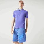 Men Lacoste V0ZN1419 Blue Chine HG3 Oversized Crocodile Print Organic Cotton Fleece Shorts