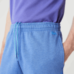 Men Lacoste V0ZN1419 Blue Chine HG3 Oversized Crocodile Print Organic Cotton Fleece Shorts - Image 4
