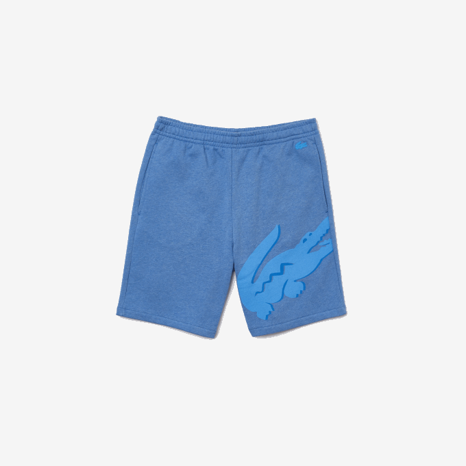 Men Lacoste V0ZN1419 Blue Chine HG3 Oversized Crocodile Print Organic Cotton Fleece Shorts - Image 5
