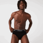 Men Lacoste V0ZN1422 Black White Grey Chine NUA Pack Of 3 Casual Briefs - Image 2