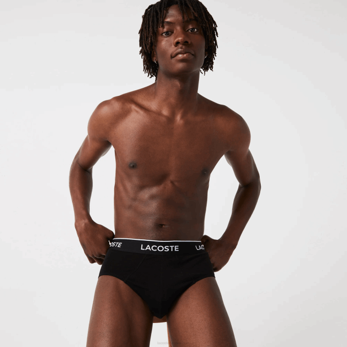 Men Lacoste V0ZN1422 Black White Grey Chine NUA Pack Of 3 Casual Briefs - Image 2