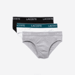 Men Lacoste V0ZN1422 Black White Grey Chine NUA Pack Of 3 Casual Briefs - Image 5