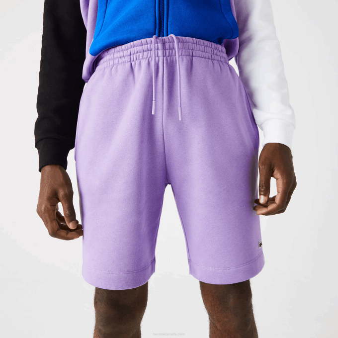 Men Lacoste V0ZN1425 Purple GFU Organic Brushed Cotton Fleece Shorts - Image 2