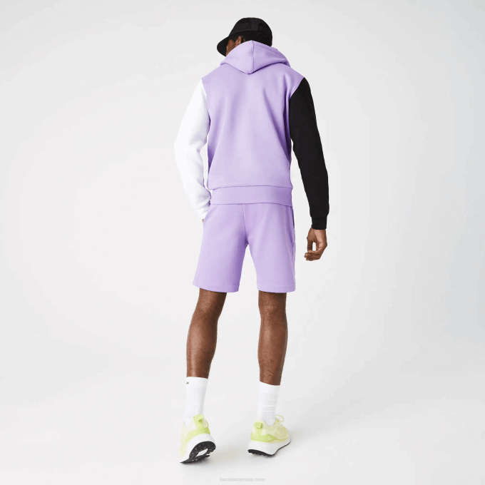 Men Lacoste V0ZN1425 Purple GFU Organic Brushed Cotton Fleece Shorts - Image 3