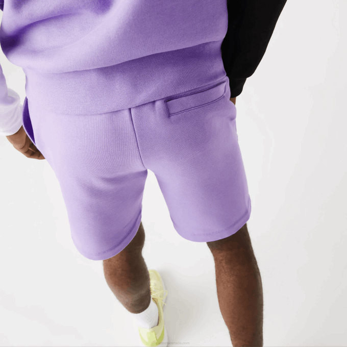 Men Lacoste V0ZN1425 Purple GFU Organic Brushed Cotton Fleece Shorts - Image 7