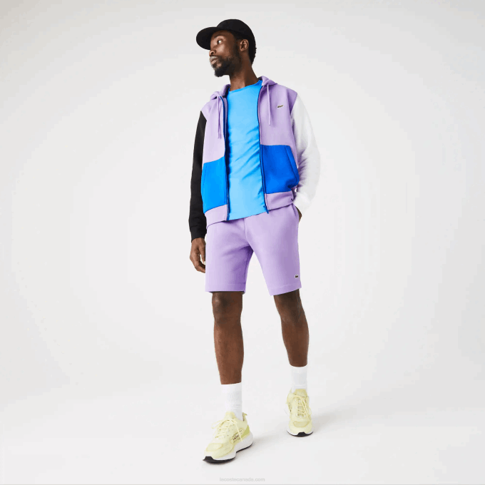 Men Lacoste V0ZN1425 Purple GFU Organic Brushed Cotton Fleece Shorts - Image 1