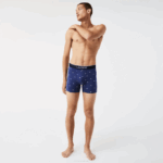 Men Lacoste V0ZN1428 Navy Blue Grey Chine Red W3T Branded Waist Long Stretch Cotton Boxer Brief 3-Pack