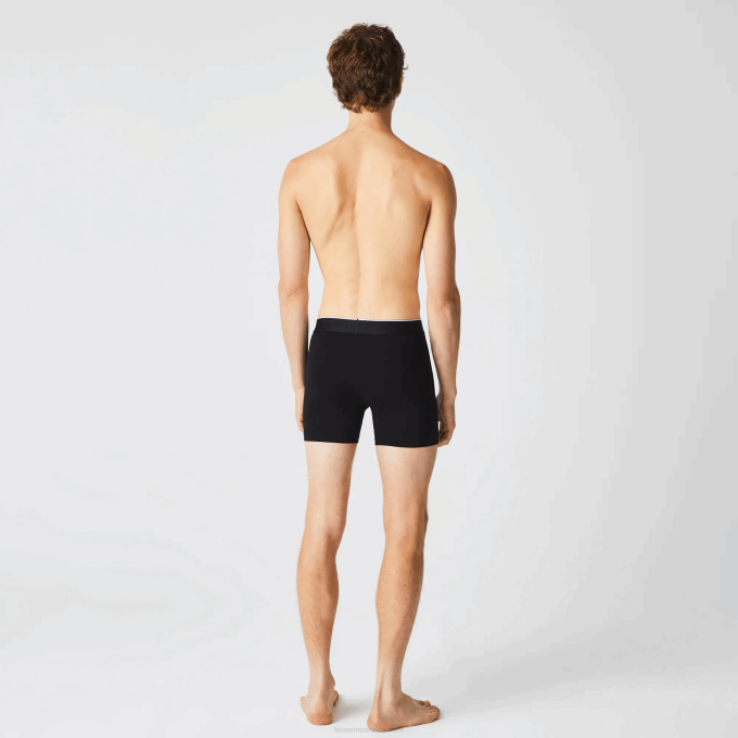 Men Lacoste V0ZN1429 Black Grey Chine VDP Branded Waist Long Stretch Cotton Boxer Brief 3-Pack - Image 3