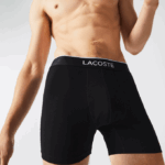 Men Lacoste V0ZN1429 Black Grey Chine VDP Branded Waist Long Stretch Cotton Boxer Brief 3-Pack - Image 4