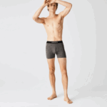Men Lacoste V0ZN1429 Black Grey Chine VDP Branded Waist Long Stretch Cotton Boxer Brief 3-Pack - Image 7