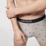 Men Lacoste V0ZN1429 Black Grey Chine VDP Branded Waist Long Stretch Cotton Boxer Brief 3-Pack - Image 8