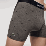 Men Lacoste V0ZN1429 Black Grey Chine VDP Branded Waist Long Stretch Cotton Boxer Brief 3-Pack - Image 9