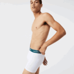 Men Lacoste V0ZN1433 Black White Grey Chine NUA Long Stretch Cotton Boxer Brief 3-Pack