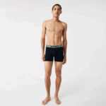 Men Lacoste V0ZN1434 Grey Chine White Navy Blue TYA Striped Waist Long Stretch Cotton Boxer Brief 3-Pack - Image 2