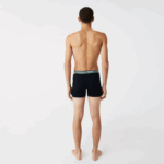 Men Lacoste V0ZN1434 Grey Chine White Navy Blue TYA Striped Waist Long Stretch Cotton Boxer Brief 3-Pack - Image 3