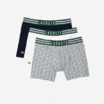 Men Lacoste V0ZN1434 Grey Chine White Navy Blue TYA Striped Waist Long Stretch Cotton Boxer Brief 3-Pack - Image 4