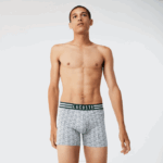 Men Lacoste V0ZN1434 Grey Chine White Navy Blue TYA Striped Waist Long Stretch Cotton Boxer Brief 3-Pack - Image 5