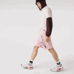 Men Lacoste V0ZN1436 Pink HCQ Signature Print Cotton Fleece Shorts