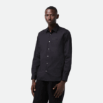 Men Lacoste V0ZN1437 Black 031 Slim Fit French Collar Cotton Poplin Shirt