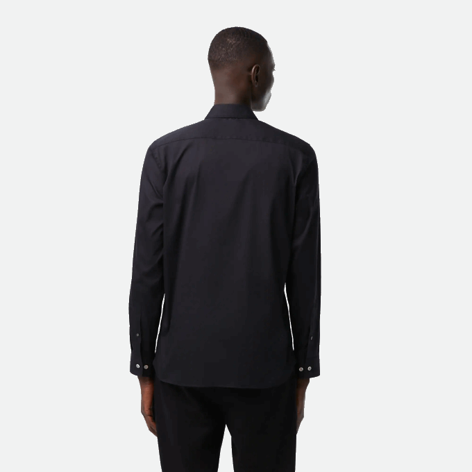 Men Lacoste V0ZN1437 Black 031 Slim Fit French Collar Cotton Poplin Shirt - Image 3