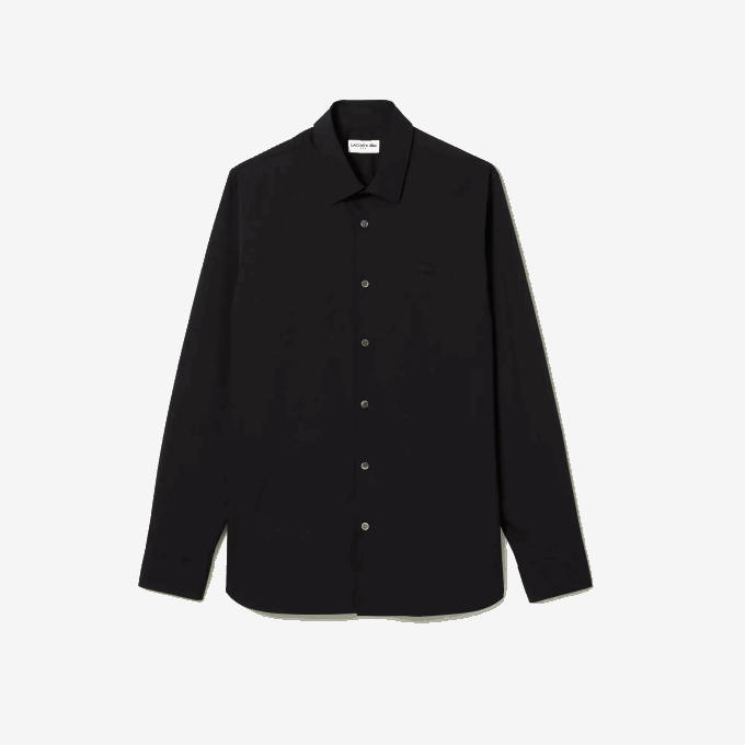 Men Lacoste V0ZN1437 Black 031 Slim Fit French Collar Cotton Poplin Shirt - Image 5