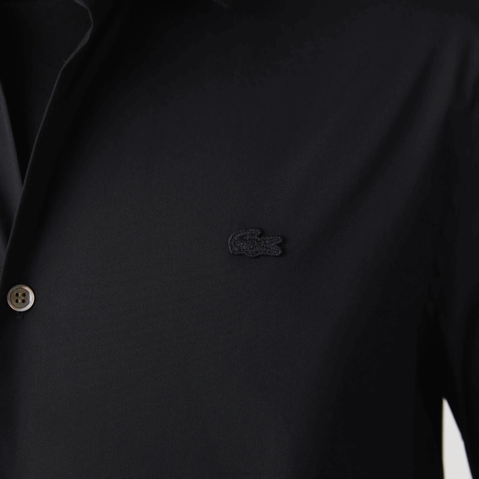 Men Lacoste V0ZN1437 Black 031 Slim Fit French Collar Cotton Poplin Shirt - Image 6