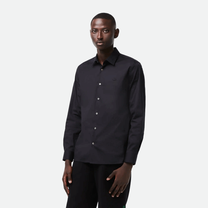 men_lacoste_v0zn1437_black_031_slim_fit_french_collar_cotton_poplin_shirt.png Men Lacoste V0ZN1437 Black 031 Slim Fit French Collar Cotton Poplin Shirt - Image 1