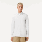 Men Lacoste V0ZN1438 White 001 Slim Fit French Collar Cotton Poplin Shirt