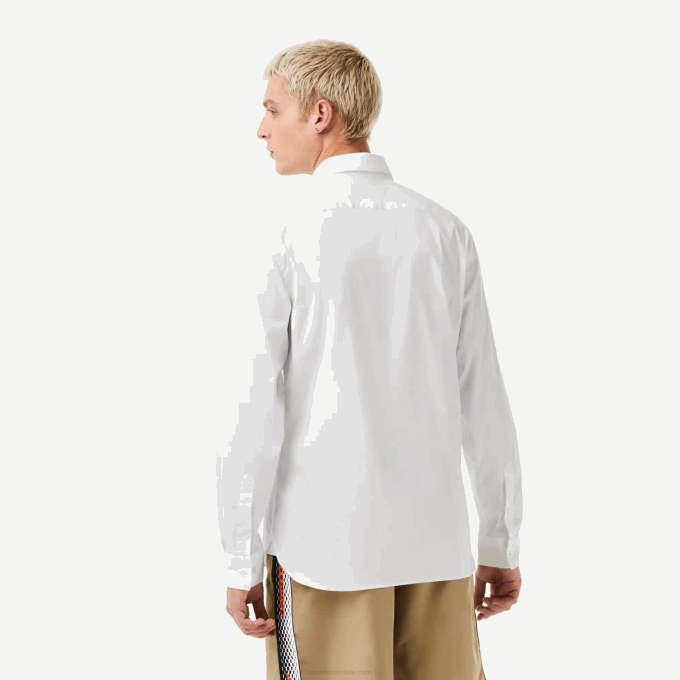 Men Lacoste V0ZN1438 White 001 Slim Fit French Collar Cotton Poplin Shirt - Image 3