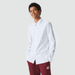 Men Lacoste V0ZN1438 White 001 Slim Fit French Collar Cotton Poplin Shirt - Image 4