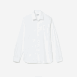 Men Lacoste V0ZN1438 White 001 Slim Fit French Collar Cotton Poplin Shirt - Image 5