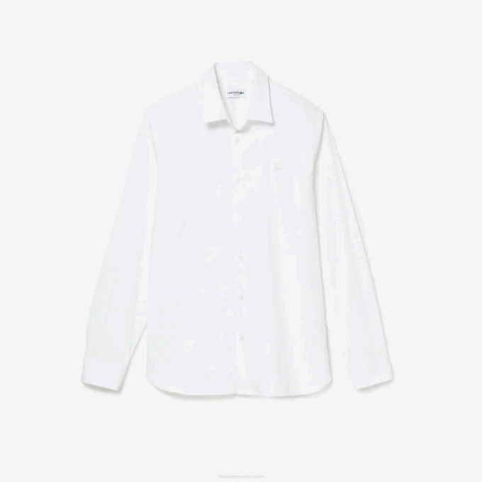 Men Lacoste V0ZN1438 White 001 Slim Fit French Collar Cotton Poplin Shirt - Image 5