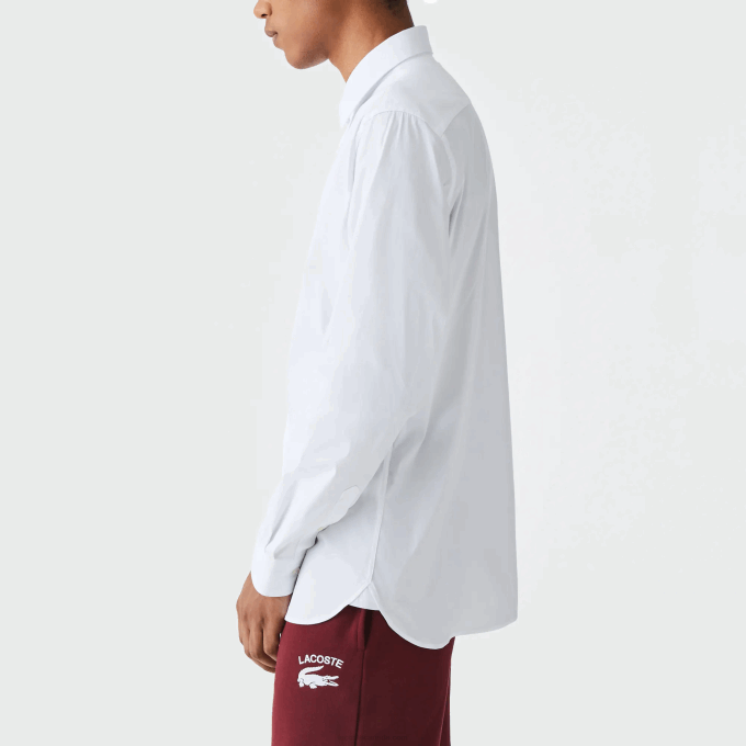 Men Lacoste V0ZN1438 White 001 Slim Fit French Collar Cotton Poplin Shirt - Image 6
