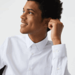 Men Lacoste V0ZN1438 White 001 Slim Fit French Collar Cotton Poplin Shirt - Image 7