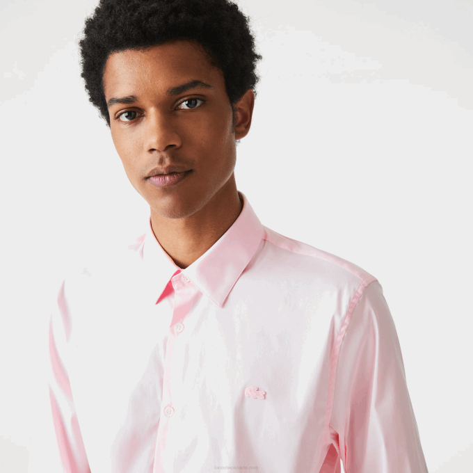 Men Lacoste V0ZN1440 Light Pink ADY Slim Fit French Collar Cotton Poplin Shirt - Image 7