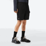Men Lacoste V0ZN1443 Black 031 SPORT Tennis Solid Diamond Weave Shorts - Image 2