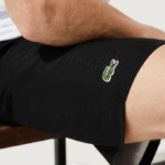 Men Lacoste V0ZN1443 Black 031 SPORT Tennis Solid Diamond Weave Shorts - Image 4