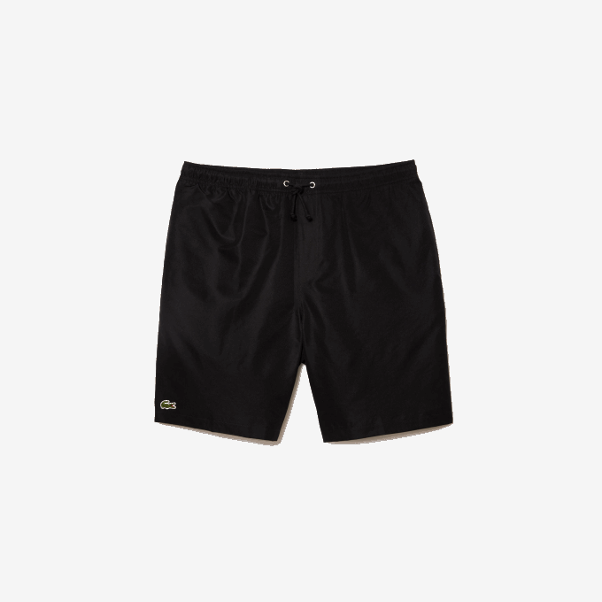 Men Lacoste V0ZN1443 Black 031 SPORT Tennis Solid Diamond Weave Shorts - Image 5