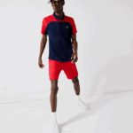 Men Lacoste V0ZN1444 Red 029 SPORT Tennis Solid Diamond Weave Shorts