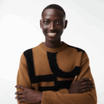 Men Lacoste V0ZN1448 Brown Black XP9 Classic Fit Contrast Lettering Wool Sweater - Image 2