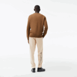 Men Lacoste V0ZN1448 Brown Black XP9 Classic Fit Contrast Lettering Wool Sweater - Image 3